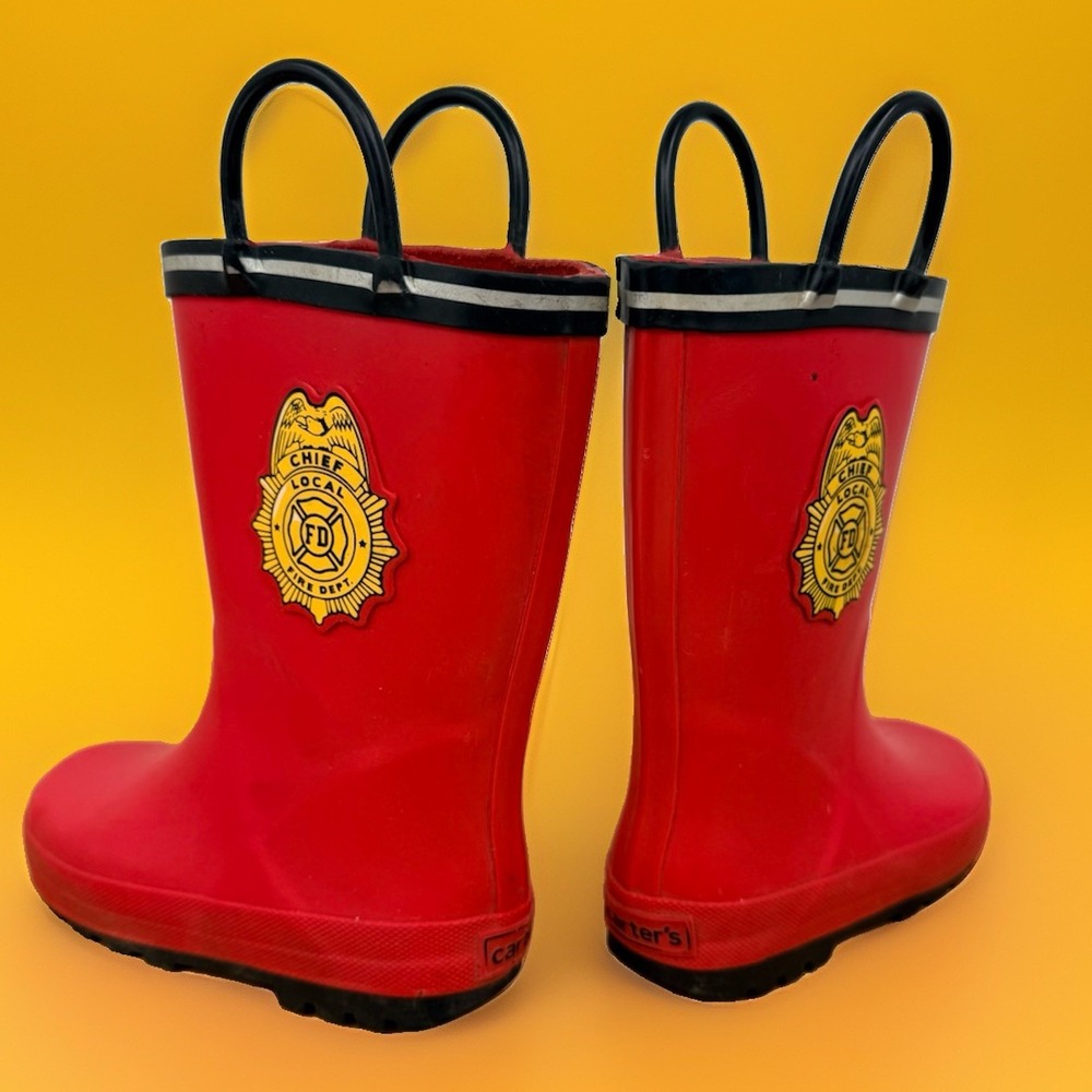 Carter's Red/Black Firefighter Rubber Rain Boots Unisex Toddler size 9